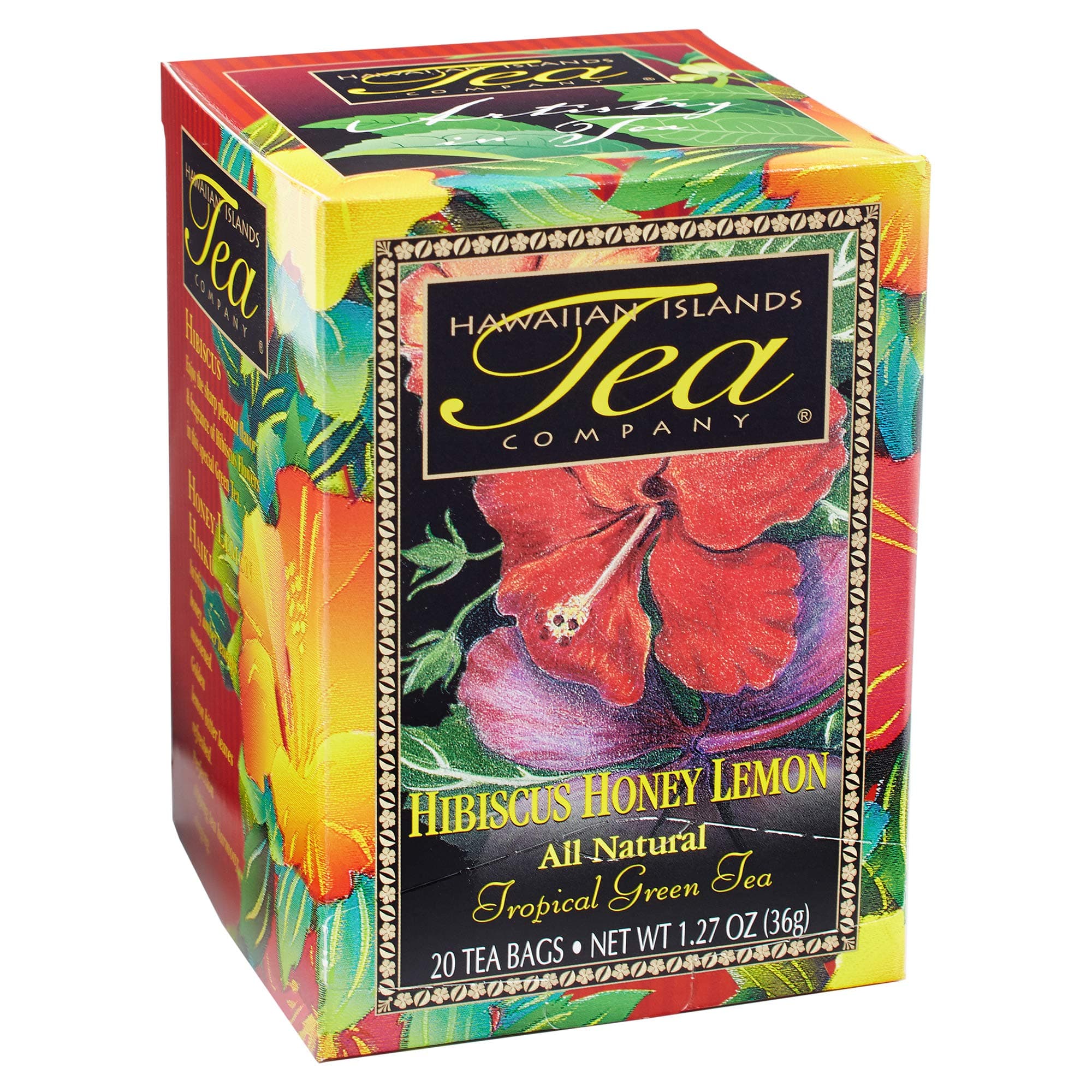Hawaiian Islands Tea Company Hibiscus Honey Lemon Tropical Green Tea, All Natural - 20 Teabags (1 Box)