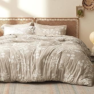 Bedsure Full Size Comforter Set - 7 Pieces Floral Beige Soft Bedding Sets, Full Bed in a Bag with Botanical Flowers Comforter, Sheets, Pillowcases & Shams
