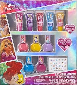 – Disney Princess - Townley Girl Super Sparkly Cosmetic Makeup Set for Girls with Lip Gloss Nail Polish Nail Stickers - 11 Pcs|Perfect for Parties Sleepovers Makeovers| Birthday Gift for Girls 3 Yrs+