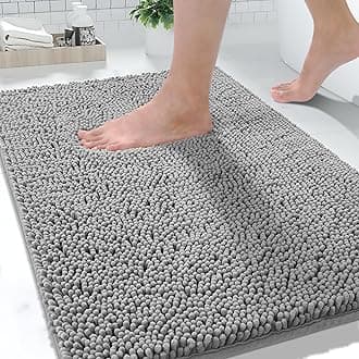 Washable Bathroom Rugs, Super Soft & Absorbent Chenille Bath Mat for Floor & Carpet, Quick Dry Non Slip Bath Mat for Tub Shower, 32"x20",Gray
