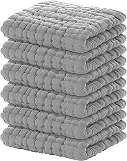Yoofoss Muslin Baby Washcloths 100% Organic Cotton Face Towels 6 Pack Wash Cloths for Baby 12x12in Soft and Absorbent Baby Wipes (Grey)