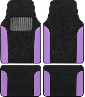 BDK Two-Tone Carpet Car Floor Mats with Faux Leather Accents, Automotive Floor Mat Set with Built-in Heel Pad, Stylish Interior Car Accessories (Purple)