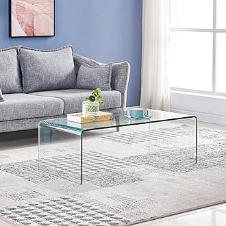 SMARTIK Glass Coffee Table, Small Clear Modern Coffee Tables with Rounded Edg...