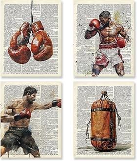 KSDUT Retro Boxing Wall Art Decor Set of 4 - Vintage Artwork Poster Prints Boxing Club Wall Decor Boxing Glove Gifts Wall Art for Office Games Sports Room Decorations - 8"x10" Unframed