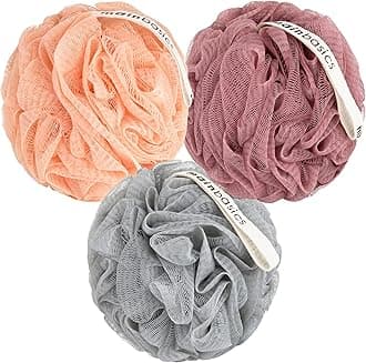 MainBasics Bath Shower Loofah Sponge Pouf Body Scrubber Exfoliator Body Wash Sponge (Set of 3, Coral Reef)
