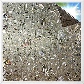 rabbitgoo Window Privacy Film, Decorative Stained Glass Window Film, Heat Blocking Glass Clings, Renter-Friendly Static Cling Frosted Sticker Covering for Home, Taupe Tulip 17.5" x 118.1"