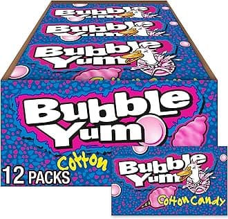 BUBBLE YUM Cotton Candy Flavored Chewy, Bubble Gum Packs, 2.82 oz (12 Count)