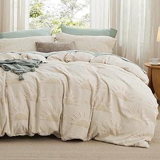 Bedsure Boho Duvet Cover - Boho Bedding Duvet Cover Set for All Seasons, Shabby Chic Jacquard Duvet Cover (Beige,Sun Design,Queen Size,90"x90")