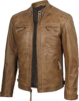 Blingsoul Leather Jacket Men - Quilted Cafe Racer Leather Jackets For Men