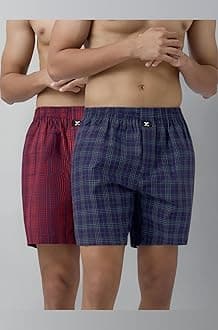 XYXX Men's Checkmate Relaxed Fit Cotton Boxer Shorts with Dual Pocket & No Marks Waistband (Pack of 2)