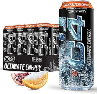 C4 Ultimate Frost Zero Sugar Energy Drink, Tri-Stim Experience with 300mg Caffeine + TeaCrine + Dynamine, Frost Bitten Citrus, 16oz (Pack of 12)