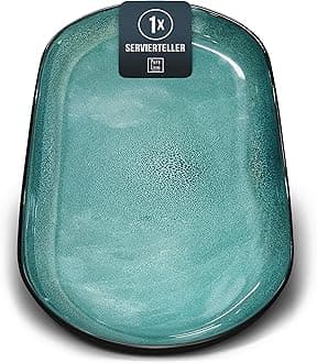 Ibiza Stoneware Serving Plate, Mediterranean Serving Plate, Large, Dishwasher, Microwave and Scratch-Resistant, Serving Plate, Oval, Serving Plate, Large, Pure Living Tableware in Petrol