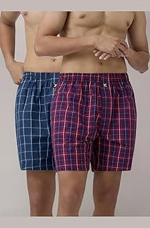 XYXX Men's Checkmate Relaxed Fit Cotton Boxer Shorts with Dual Pocket & No Marks Waistband (Pack of 2)