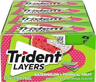 Trident Layers Watermelon & Tropical Fruit Sugar Free Gum, 12 Packs of 14 Pieces (168 Total Pieces)