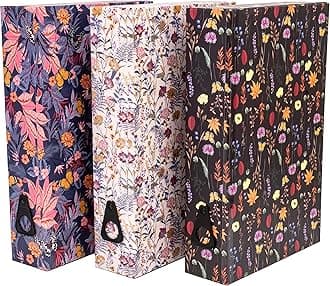 Pukka Pad, Bloom Paperboard Box Files for School and Office Document Organisation – Pack of 3 Chic Designs – Blue, Black, and Cream with Gold Foil Detail and Colour Coordinating Interior