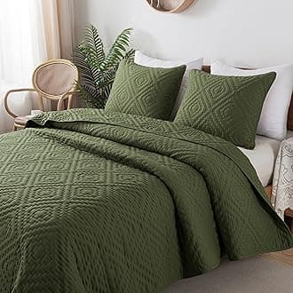 R.SHARE Olive Green King Size Quilt Bedding Sets with Pillow Shams, Boho Dark Deep Sage Lightweight Bedspread Coverlet, Quilted Blanket Thin Comforter Bed Cover for All Season, 3 Pieces, 104x90 inches