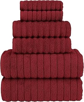 Elegant Comfort 100% Turkish Cotton Corduroy Ribbed Luxury Bath Towels 6-Piece Set, Premium Feel - Quick Dry, Highly Absorbent, Contains 2 Bath Towels, 2 Hand Towels, and 2 Washcloths, Burgundy