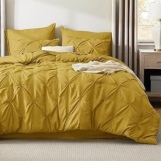 Bedsure Queen Comforter Set Mustard Yellow - 7 Pieces, Pintuck Bedding Sets Gift for Christmas, Pinch Pleat Bed Set with Comforter, Sheets, Pillowcases & Shams