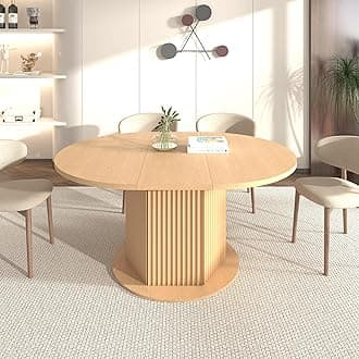 kevinplus 62.99'' Extendable Round Oval Dining Table for 4-6, Modern Wood Expandable Kitchen Dinner Conference Table for Living Room Office, Light Brown