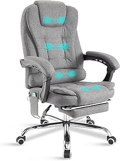 Massage Office chair for Home Office, Computer Desk Chairs Executive Office Chair with Footrest 135° Reclining Extra Padded Adjustable Height Heavy Duty 360° Tilt Function & Remote, Grey