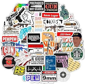 BulbaCraft 100Pcs Funny Gun Stickers, Firearm Stickers, Guns and Ammo Decals, Tactical Military Army Laptop Decals, Gifts for Women & Men