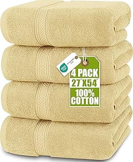 Utopia Towels 4 Pack Premium Bath Towels Set, 27 by 54 Inches, 100% Ring Spun Cotton 600GSM, Lightweight and Highly Absorbent Quick Drying Towels, Perfect for Daily Use, Beige