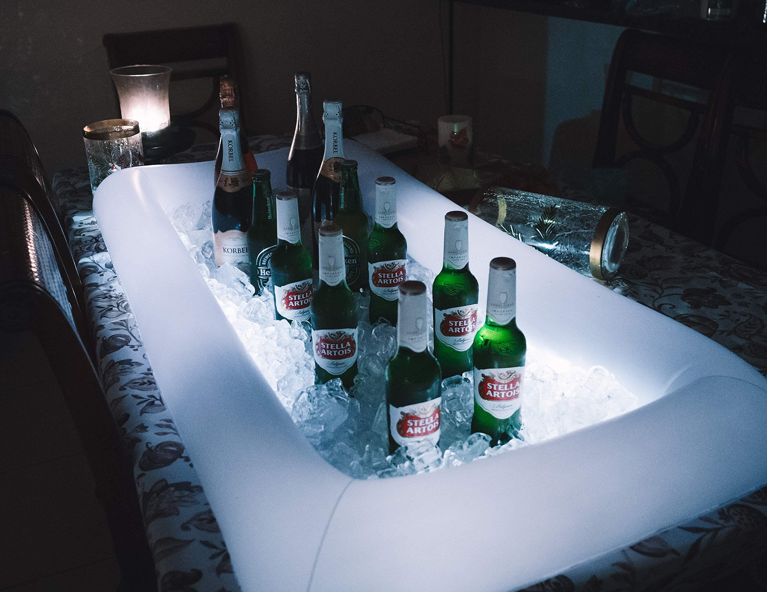 2 Pack LED Illuminated Inflatable Ice Serving Bar with Drain Plug by Moonlight Creative Designs-Great for Outdoor/Indoor Parties, Picnics, BBQ, Pools