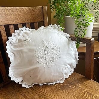MODERN HEIRLOOM Embroidered and LACE 2-PC Pillow Decorative Pillow Set, 16 inches, Sandra Round White 16" 2 Count