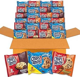 CHIPS AHOY! Cookies Variety Pack, Original Chocolate Chip, Chewy Chocolate Chip with Reese's Peanut Butter Cups & Chewy Hershey's Fudge Filled Soft Cookies, 50 Snack Packs (2 Cookies Per Pack)