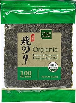 ONE ORGANIC Sushi Nori Premium Roasted Organic Seaweed (100 Half Sheets) / Improved Packaging - Same Great Taste