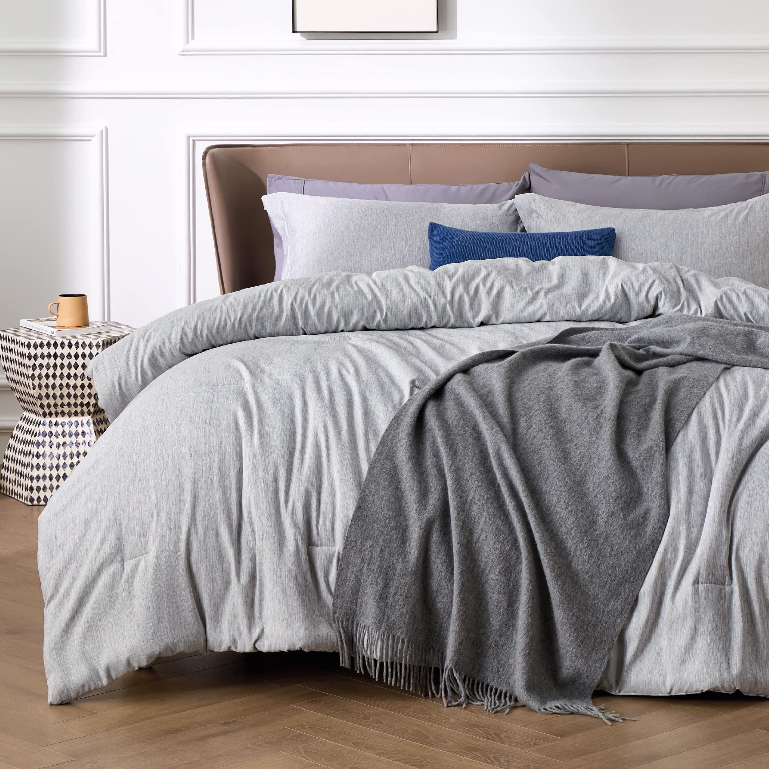King Comforter Set Grey - Bedding Comforter Set, Comforters King Size Cationic Dyeing King Comforter with 2 Pillow Shams (King, 102x90 inches, 3 Pieces)