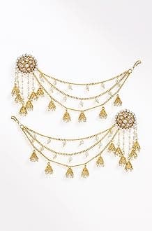 ZENEME Traditional Stylish Gold Plated Polki & Pearl Bahubali Jhumki Jhumka Earrings Jewellery For Girls And Women