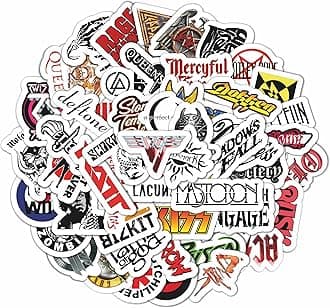 BulbaCraft 100Pcs Classic Rock Stickers, Rock and Roll Stickers, Rockabilly Band Decals, Classic Rockabilly Gifts, Waterproof Decals, Guitar Emblems, Music Emblems, Gifts for Women & Men
