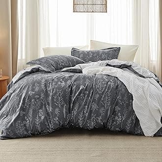 Bedsure California King Comforter Set - Dark Grey Comforter, Cute Floral Cali King Bedding Set, Gifts for Woman, 3 Pieces, 1 Soft Reversible Botanical Flowers Comforter and 2 Pillow Shams