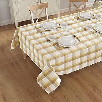 Rectangle Table Cloth - Table Cover - Cotton Mitered Stitched - Checks Table Covers for Kitchen Dining, Wedding, Decorations, & Parties - 60x120 in - Yellow Tartan