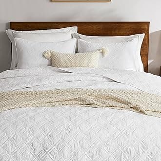 WDCOZY 100% Cotton King Size Quilt Set - White Pre-Washed Soft Lightweight Modern Bedspread, Farmhouse Country Rustic Coverlet, Textured Like Linen, Shabby Chic Gauze Bedding, 3 Pieces