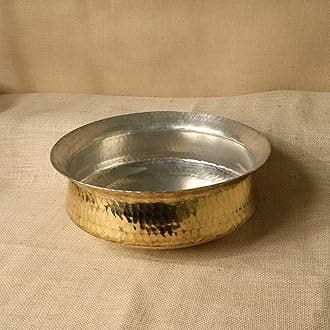 PATRA Brass Lagan 2 Liter Tin-Coated Pure Pital Degchi - Traditional Indian Cooking Pot - Handcrafted Multipurpose Brass Utensils for Daily Use - Durable, Ideal for Indian Food Preparation & Serving