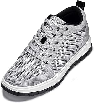 CALTO Men's Invisible Height Increasing Elevator Casual Shoes - Pewter Grey/White & Black Sole Light-Weight Lace-up Knitted Casual Sporty Sneakers - 2.4 Inches Taller - X2324 - Size 10 D(M) US