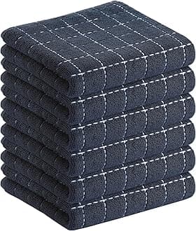 100% Cotton Terry Kitchen Towels(Dark Grey, 13 x 28 inches), Checkered Designed, Soft and Super Absorbent Dish Towels, 6 Pack