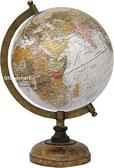 Educational/Antique Globe with Brass Antique Arc and Wooden Base/World Globe/Home Decor/Office Decor/Gift Item / 8 inches (Earth Texture)