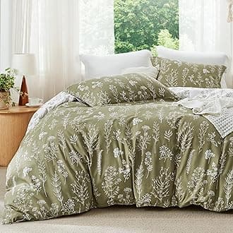 Bedsure Full Comforter Set - Olive Green Comforter, Cute Floral Bedding Comforter Sets, Gifts for Woman, 3 Pieces, 1 Soft Reversible Botanical Flowers Comforter and 2 Pillow Shams