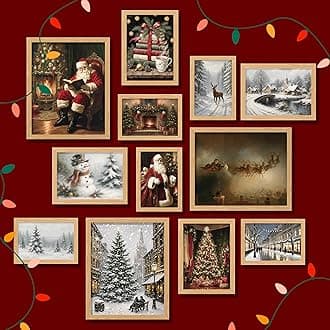 97 Decor Vintage Christmas Prints Unframed - Classic Christmas Wall Art, Moody Christmas Pictures Wall Decor Aesthetic, Holiday Poster Winter Art, Retro Xmas Painting Santa Artwork For Home Bedroom