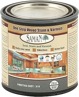 Interior One Step Wood Seal, Stain and Varnish – Oil Based Odorless Dye - Protection for Furniture and Fine Wood (Prestige Grey SAM-319, 8 oz)