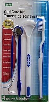 Assured Oral Care Kit: Dental Aid, Mirror, Tongue Cleaner, Toothbrush (Red & White)