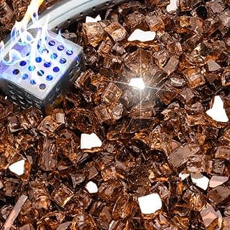 NUPICK 10 Pound Fire Glass, 1/2 Inch Reflective Fire Pit Glass, Tempered Firepit Glass Rock for Propane or Natural Gas, Glass Rocks for Fire Pit Table, Fireplace Glass for Landscaping, Copper
