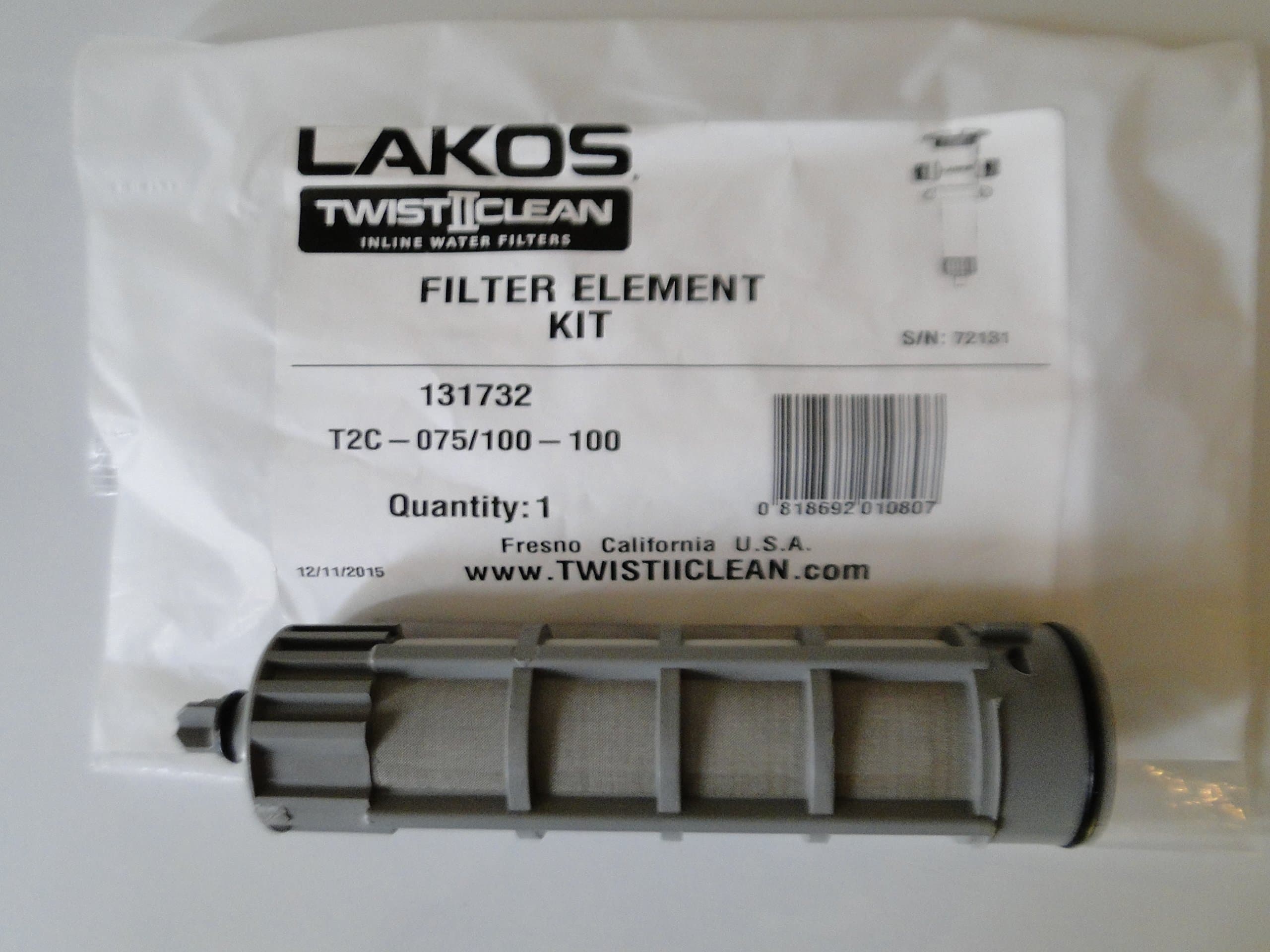 Lakos Filter Element Replacement Kit 3/4" / 1" Twist 2 Clean Twist II Clean Twistiiclean (100 MESH GRAY T2C-075/100-100 (131732))