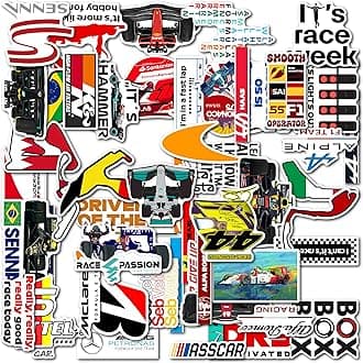 Ultimate F1 Racing Sticker Set Collection of 62 - Mobile, Laptop, Accessories, Gifting - Durable, Laminated, Quality Printed Vinyl for True Racing Fans, self-adhesive, 2 inch