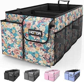 HOTOR Trunk Organizer for Car - Car Organizer, Foldable Trunk organizer for SUVs & Sedans, Sturdy Car Organization for Car Accessories, Tools, Sundries, Blue Flower, 2 Compartments, 21.3"×12.6"×10.6"