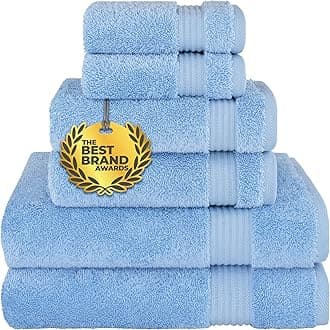6 Piece Towel Set 100% Cotton Soft Absorbent Turkish Towels for Bathroom, 2 Bath Towels 2 Hand Towels 2 Washcloths, Sky Blue Towel Set