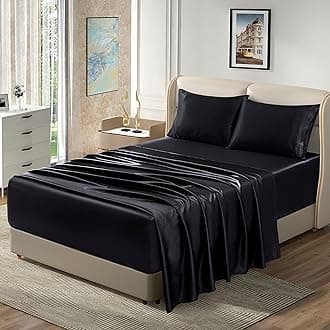 Homiest 4pcs Extra Deep Pocket Satin Sheets King Size Bed Set, 18-24 Inch Deep Pocket Bed Sheets Black Satin Sheet Set, Silky Satin Bedding Set Luxury Fitted Sheet Set Fits Ultra Deep Mattress